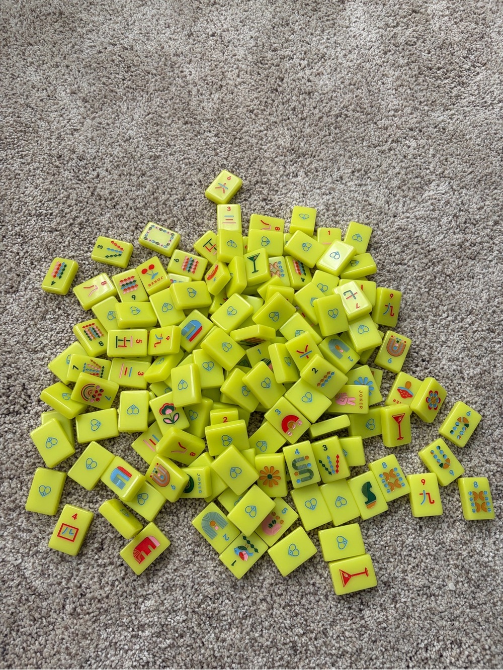 Peace Love Mahjong Mod Chartreuse American Mahjong Tiles - EUC - Full Size